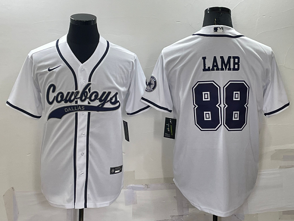 Men's Dallas Cowboys #88 CeeDee Lamb White Stitched Baseball Cool Base Jersey