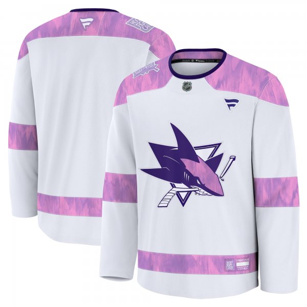 Men's San Jose Sharks Fanatics White 2024 Hockey Fights Cancer Practice Jersey