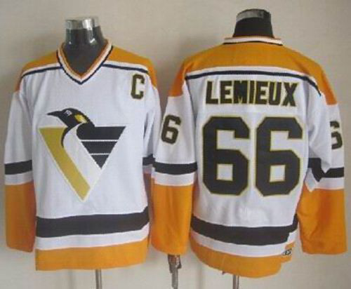 Pittsburgh Penguins #66 Mario Lemieux White/Yellow CCM Throwback Stitched NHL Jersey