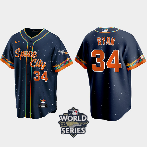 Houston Astros Nolan Ryan 2021 City Connect Replica Men's MLB Jersey with 2022 World Series Patch - Navy