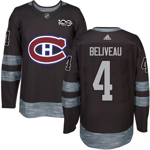 Montreal Canadiens #4 Jean Beliveau Black 1917-2017 100th Anniversary Stitched NHL Jersey