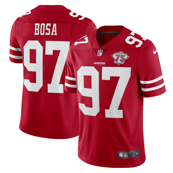 Men's San Francisco 49ers #97 Nick Bosa Nike Scarlet 75th Anniversary Vapor Limited Jersey