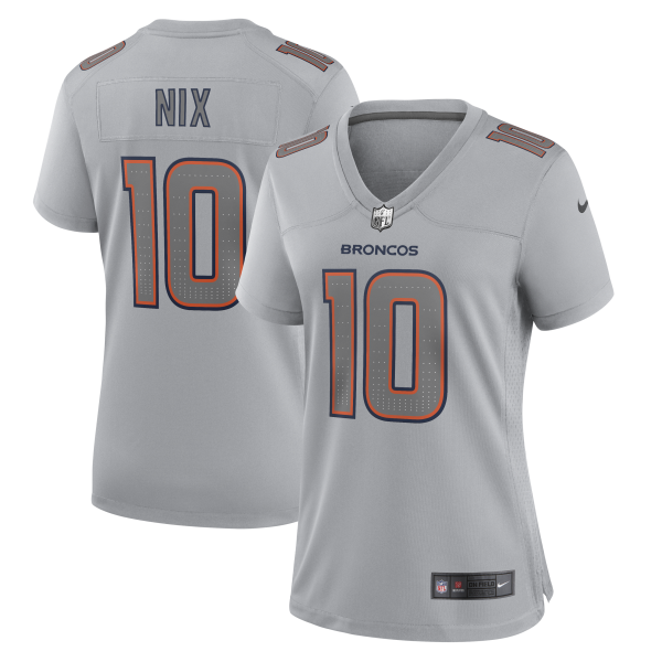 Women's Denver Broncos #10 Bo Nix Nike Gray Fashion Atmosphere Fashion Game Jersey