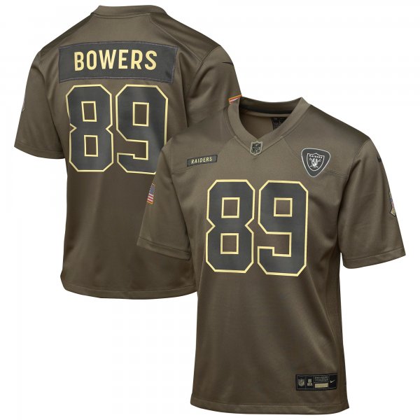 Youth #89 Brock Bowers Las Vegas Raiders Nike 2025 Salute to Service Game Olive Jersey