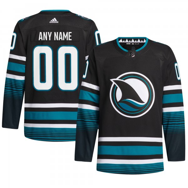 Men's San Jose Sharks adidas Black Alternate Primegreen Custom Jersey