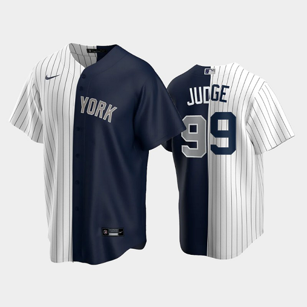 Men's New York Yankees Split Replica MLB Jersey #99 Aaron Judge White-Navy