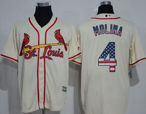 St. Louis Cardinals #4 Yadier Molina Cream USA Flag Fashion Stitched MLB Jersey