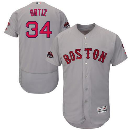 Boston Red Sox #34 David Ortiz Grey Flexbase Collection 2018 World Series Champions Stitched MLB Jersey