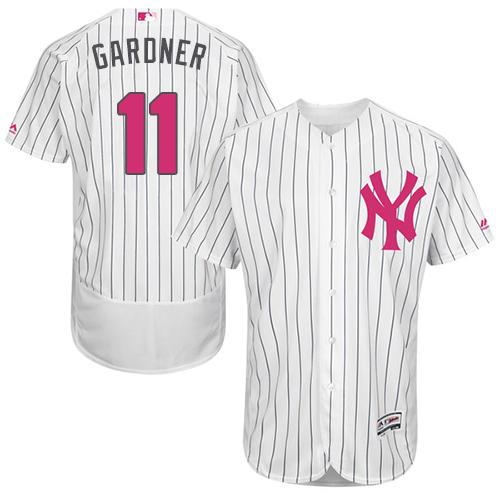 New York Yankees #11 Brett Gardner White Strip Flexbase Collection 2016 Mother's Day Stitched MLB Jersey