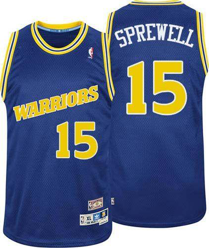 Men's Golden State Warriors #15 Latrell Sprewell Blue Throwback Stitched NBA Jersey