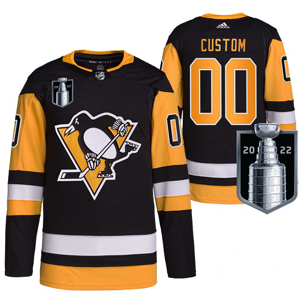 Men's Pittsburgh Penguins 2022 Stanley Cup Playoffs Custom Black Jersey