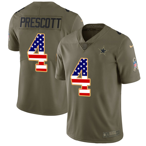 Nike Dallas Cowboys #4 Dak Prescott Olive/USA Flag Men's Stitched NFL Limited 2017 Salute To Service Jersey