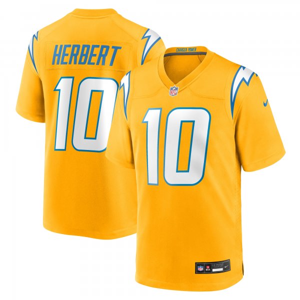 Men's Los Angeles Chargers #10 Justin Herbert Nike Gold Alternate Charger Power Game Player Jersey