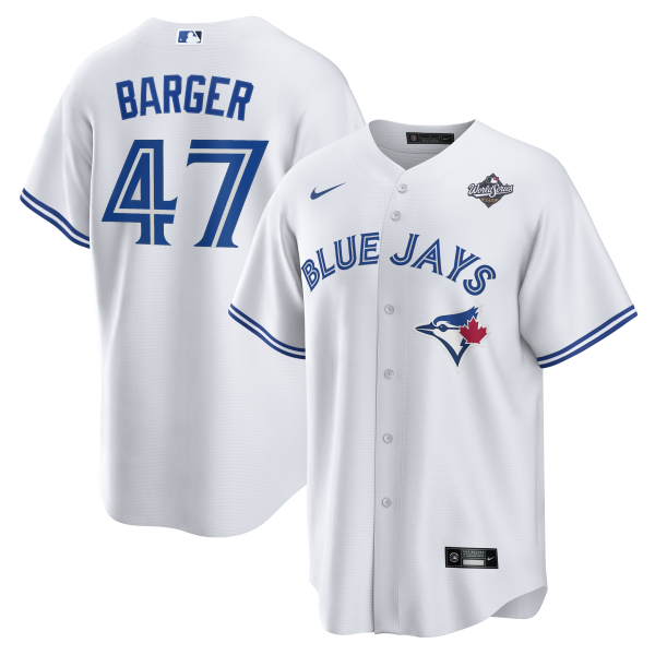 Men's Toronto Blue Jays #47 Addison Barger Nike White 2025 World Series Home Player Jersey