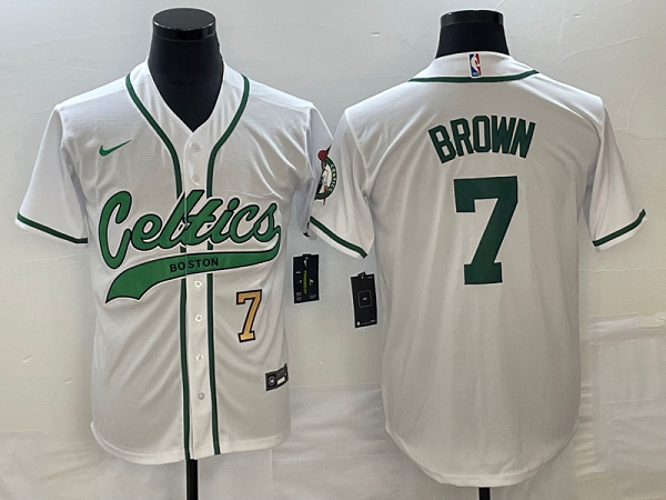 Men's Boston Celtics #7 JAYLEN BROWN White Baseball Jersey