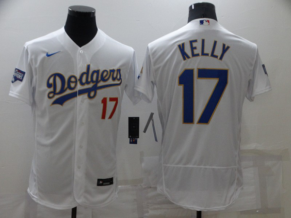 Men's Nike Los Angeles Dodgers #17 Joe Kelly White VII Gold Series MLB Flex Base Jersey