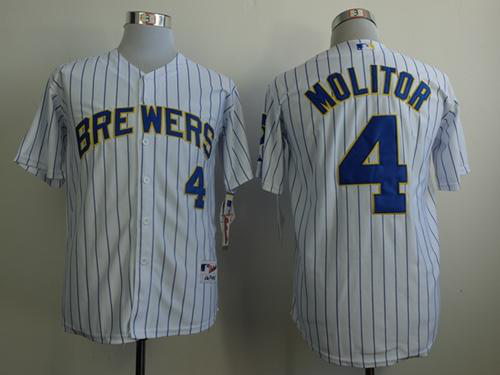 Milwaukee Brewers #4 Paul Molitor White (Blue Strip) Stitched MLB Jersey