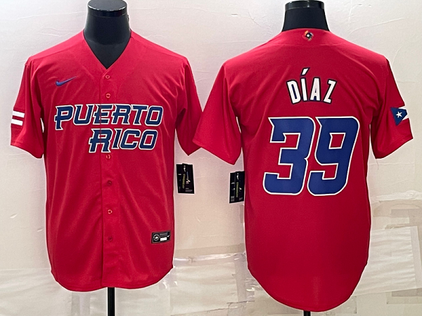 Men's Puerto Rico 2023 World Baseball #39 Edwin Diaz Classic Red Men's MLB Jersey