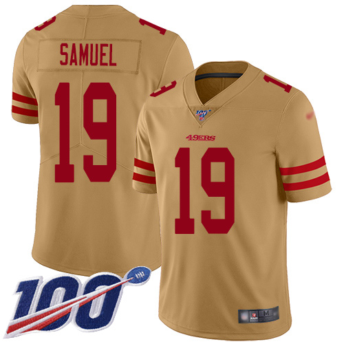 Men's San Francisco 49ers #19 Deebo Samuel Gold Stitched NFL Limited Inverted Legend 100th Season Jersey