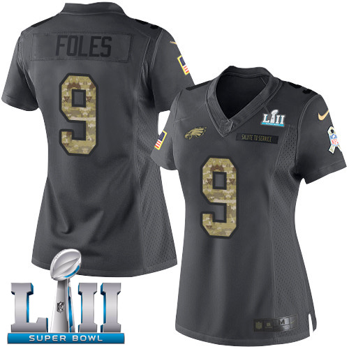 Women's Nike NFL Philadelphia Eagles #9 Nick Foles Limited Black 2016 Salute to Service Super Bowl LII Jersey