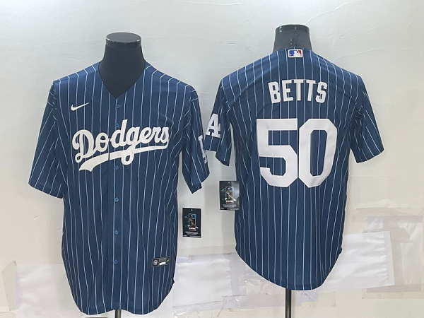 Men's Nike Los Angeles Dodgers #50 Mookie Betts Blue Throwback MLB Cool Base Jersey