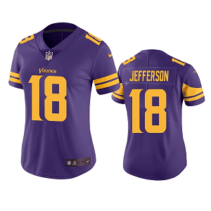 Women's Minnesota Vikings #18 Justin Jefferson Color Rush Limited Purple Jersey