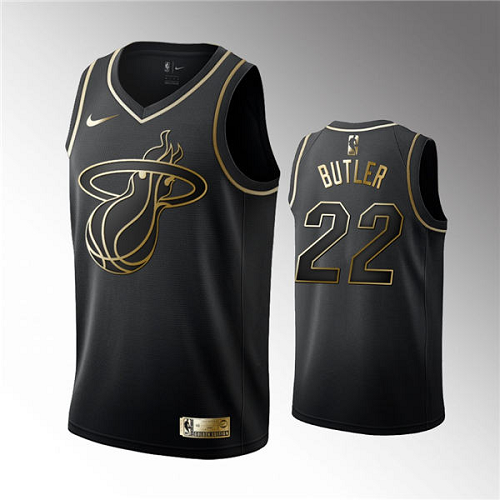 Men's Nike Miami Heat #22 Jimmy Butler Black Golden Edition Jersey