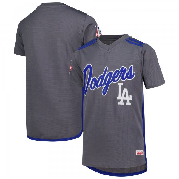 Youth Los Angeles Dodgers Stitches Charcoal Team V-Neck Jersey