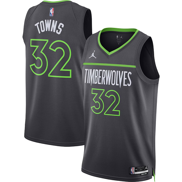 Youth Unisex Minnesota Timberwolves #32 Karl-Anthony Towns Jordan Brand Charcoal Swingman NBA Jersey - Statement Edition