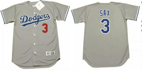 Men's Los Angeles Dodgers #3 Steve Sax Los Angeles Dodgers Away Grey MLB Jersey