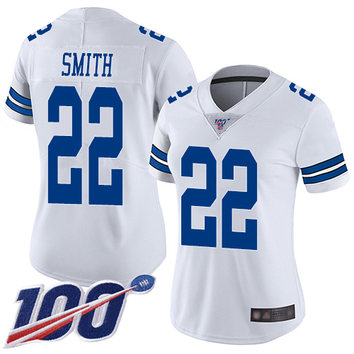 Women's Dallas Cowboys #22 Emmitt Smith WhiteStitched NFL 100th Season Vapor Limited Jersey