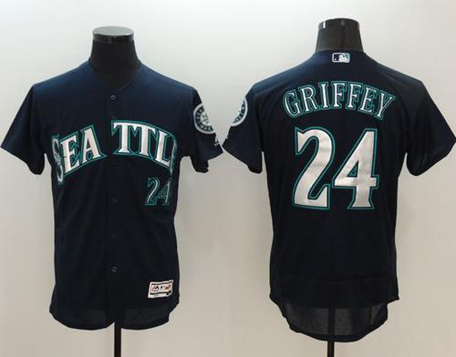 Women's Seattle Mariners #24 Ken Griffey Navy Blue Flexbase Collection Stitched MLB Jersey