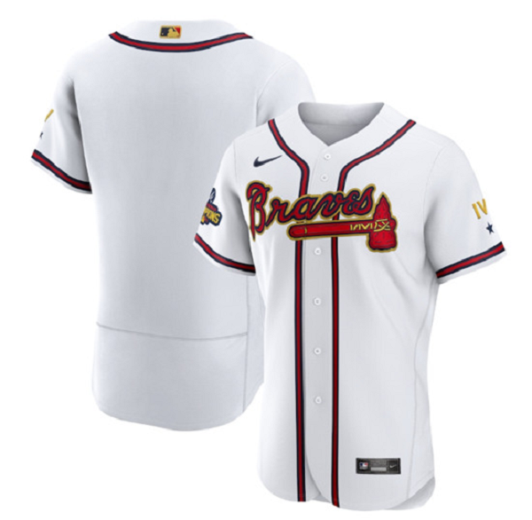 Men's Atlanta Braves Blank 2022 White/Gold World Series Champions Program Flex Base Stitched MLB Jersey