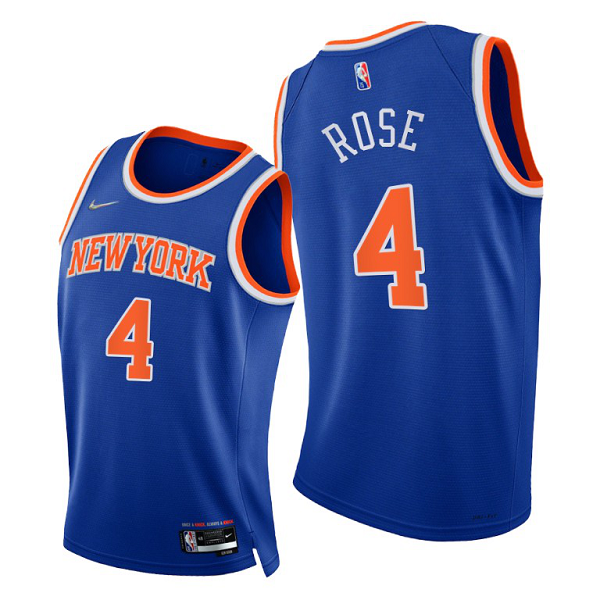 Men's New York Knicks #4 Derrick Rose 2021-22 75th Diamond Anniversary Blue Icon Edition NBA Jersey