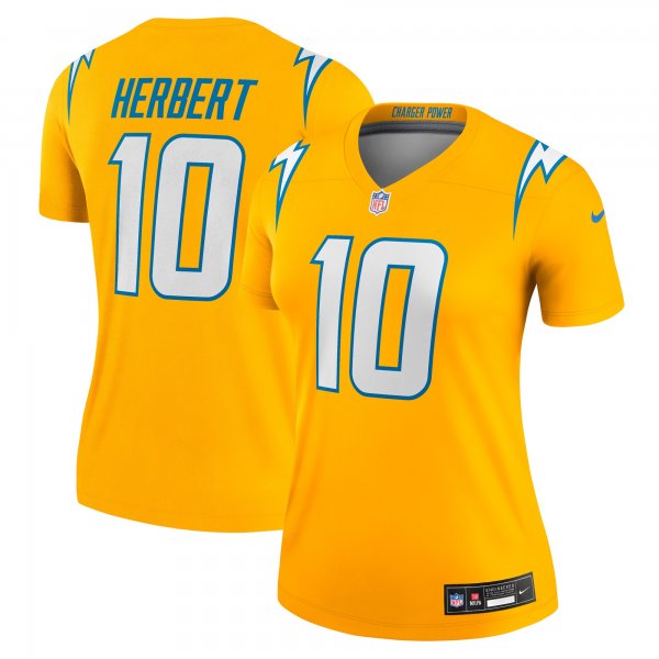 Women's Los Angeles Chargers #10 Justin Herbert Nike Gold Alternate Charger Power Legend Player Performance Top
