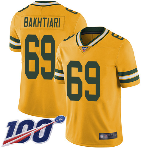 Green Bay Packers #69 David Bakhtiari Yellow Men's Stitched NFL Limited Rush 100th Season Jersey