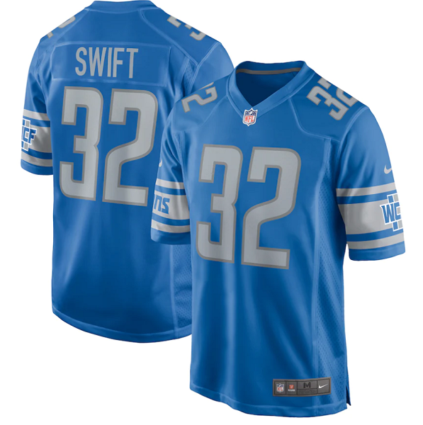 Men's Nike Detroit Lions #32 D'Andre Swift Blue NFL Vapor Limited Jersey