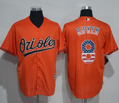 Baltimore Orioles #8 Cal Ripken Orange USA Flag Fashion Stitched MLB Jersey