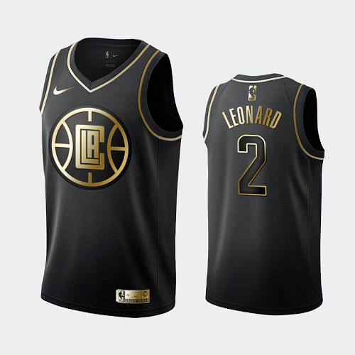 Men's Nike Los Angeles Clippers #2 Kawhi Leonard Black Golden Logo NBA Jersey