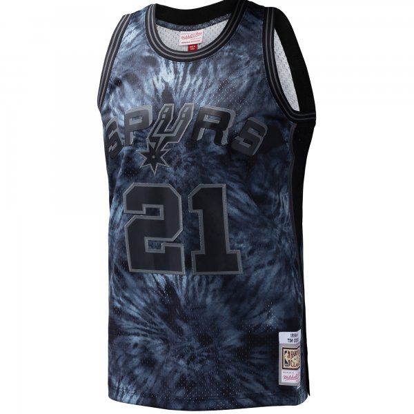 Men's San Antonio Spurs Tim Duncan Mitchell & Ness Black Hardwood Classics 1998/99 Tie-Dye Swingman Jersey