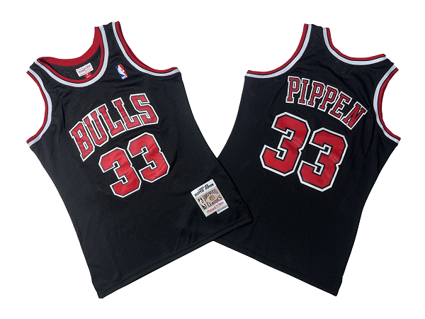 Men's Chicago Bulls #33 Scottie Pippen 1997-98 Mitchell and Ness Black Hardwood Classics Soul AU Mitchell and Ness Jersey