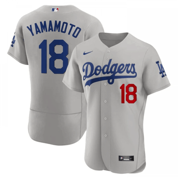 Men's Los Angeles Dodgers #18 Yoshinobu Yamamoto Flexbase Nike Gray Jersey