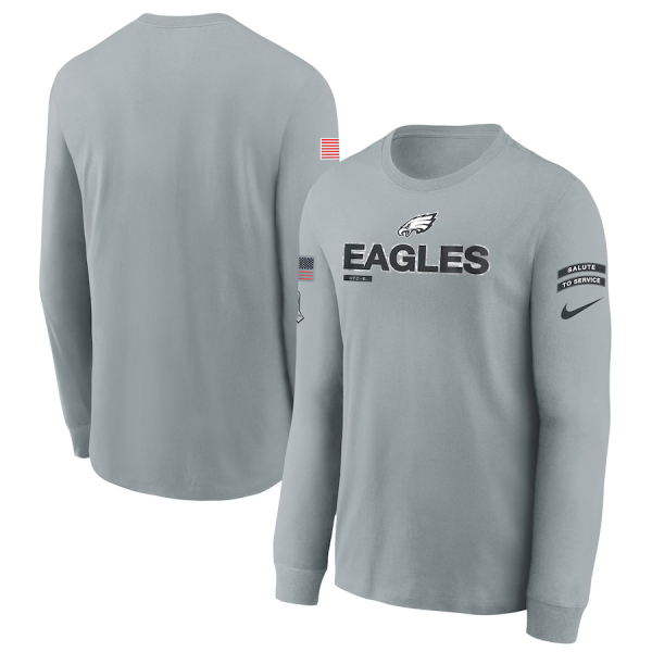 Men's Nike Gray Philadelphia Eagles 2024 Salute To Service Long Sleeve T-Shirt