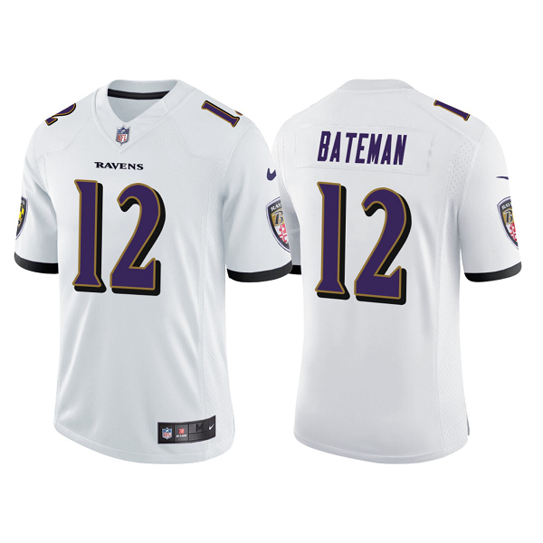 Men's Nike Baltimore Ravens #12 Rashod Bateman White 2021 NFL Draft Vapor Limited Jersey