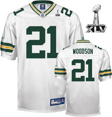 Men's Green Bay Packers #21 Charles Woodson White Super Bowl XLV Stitched NFL Jersey