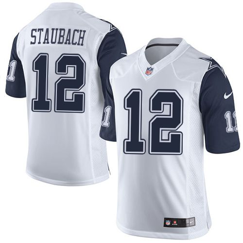 Nike Dallas Cowboys #12 Roger Staubach White Men's Stitched NFL Limited Rush Jersey