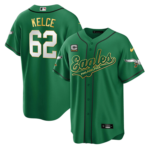 Men's Philadelphia Eagles #62 Jason Kelce Green Baseball Stitched Jersey