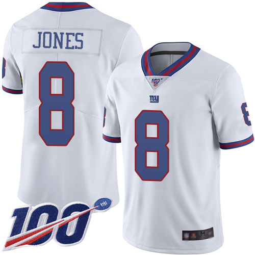 New York Giants #8 Daniel Jones White Men's Stitched NFL Limited Rush 100th Season Jersey