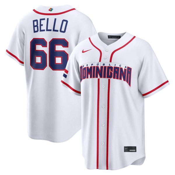 Men's Dominican Republic Baseball Brayan Bello Nike White 2026 World Baseball Classic Home Stadium Jersey