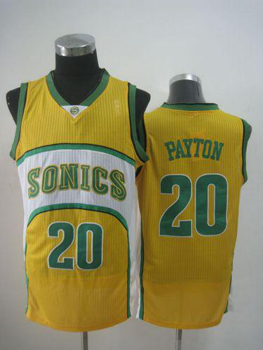 Men's Oklahoma City Thunder #20 Gary Payton Yellow SuperSonics Throwback Stitched NBA Jersey